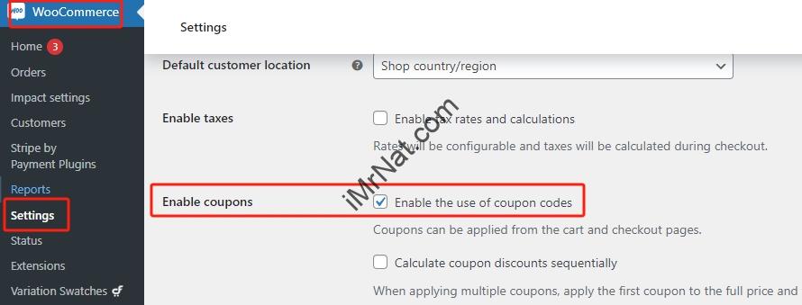 enable coupons setting