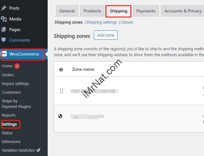 woocommerce shipping zone